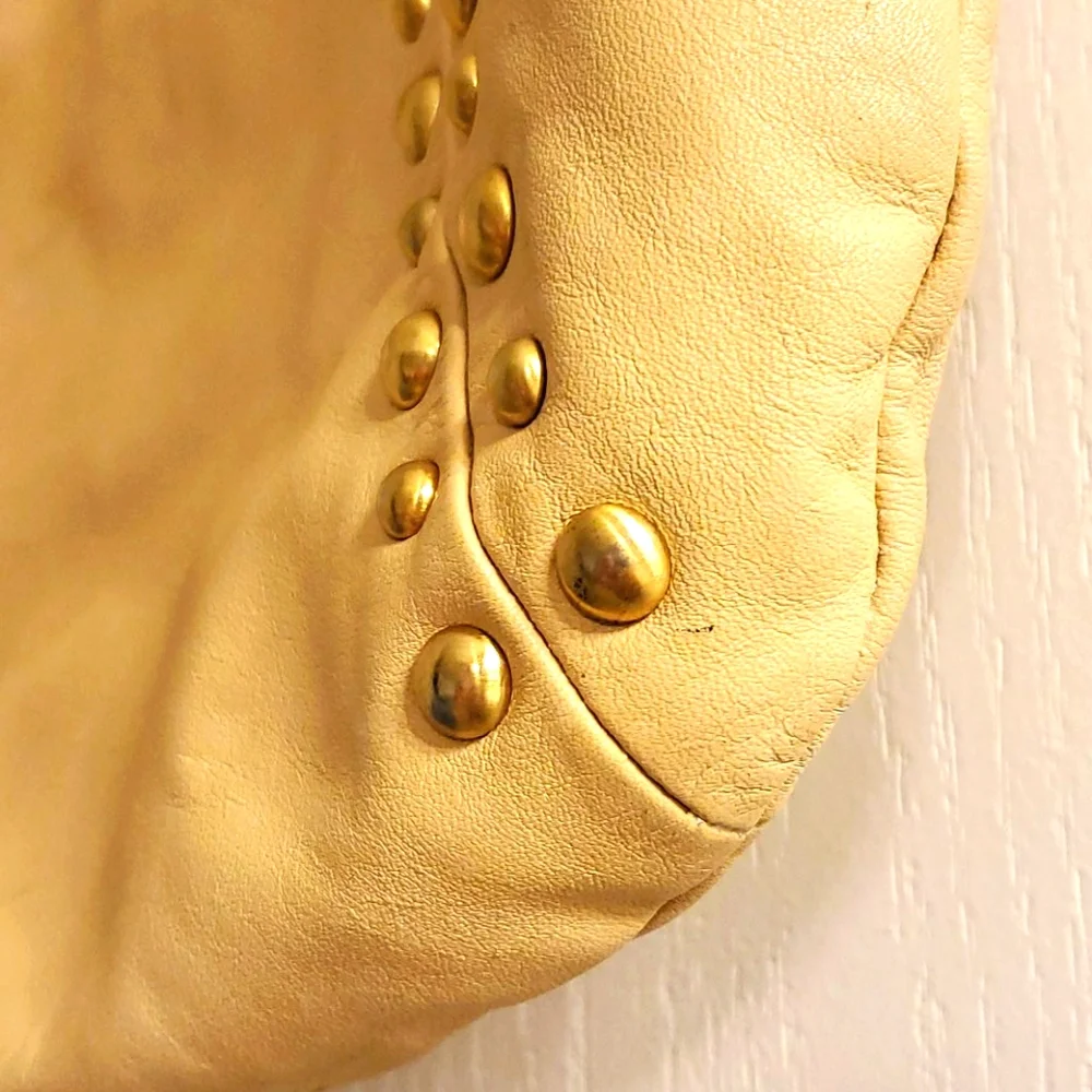 Scarlett Blake Creme Studded Leather Hobo Bag